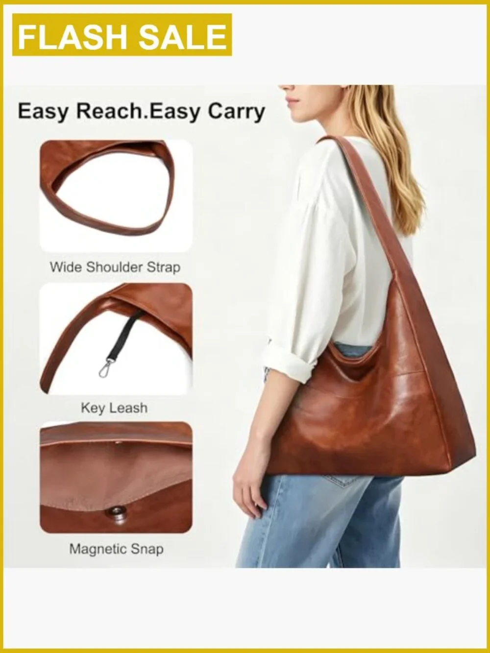 Slouchy Hobo Bag Vegan Leather Shoulder Tote Purse Womens Everyday